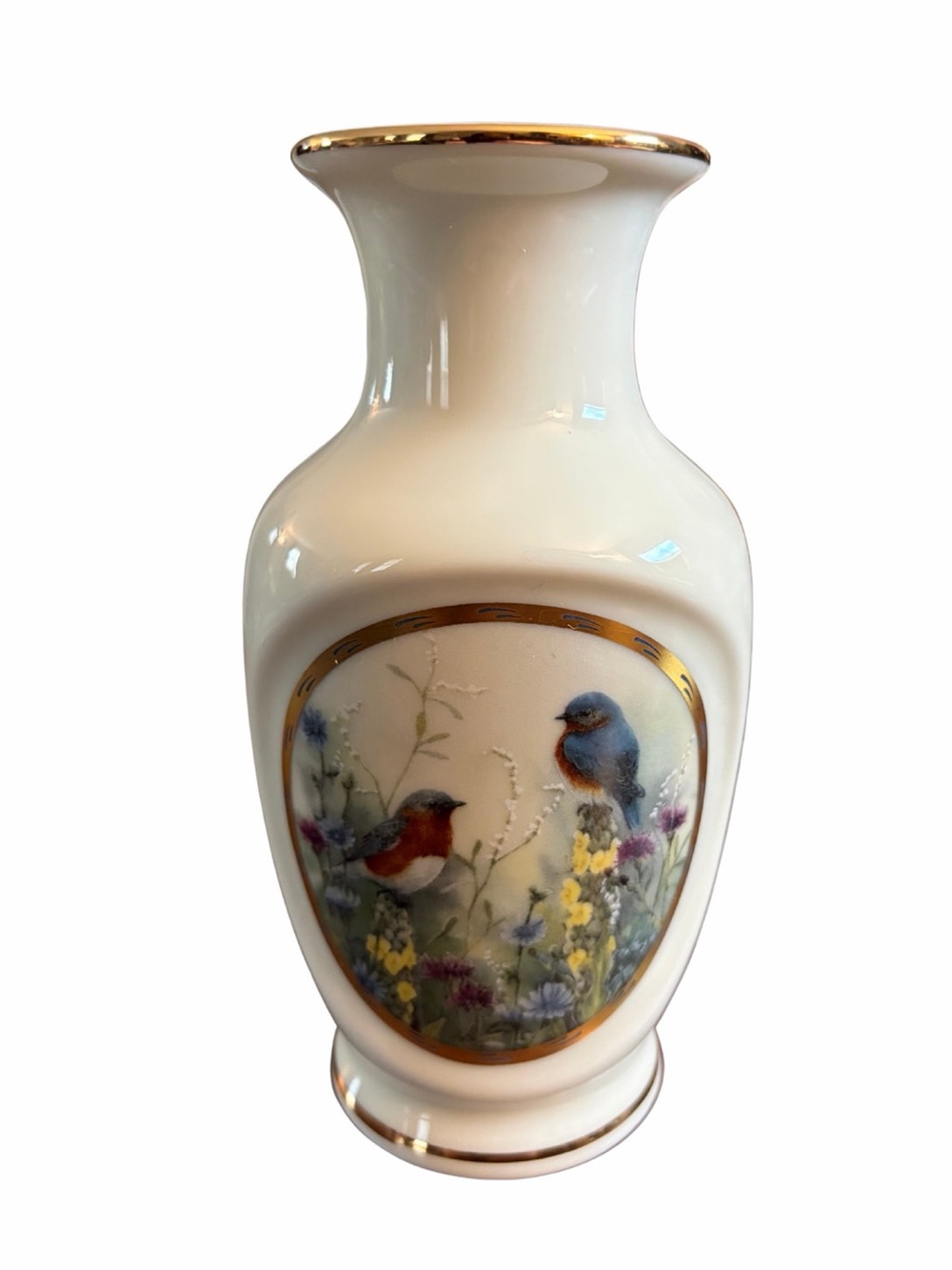 Vintage 90’s Lenox Porcelain Vase Summer Interlude Birds w/ 24K Gold Trim
